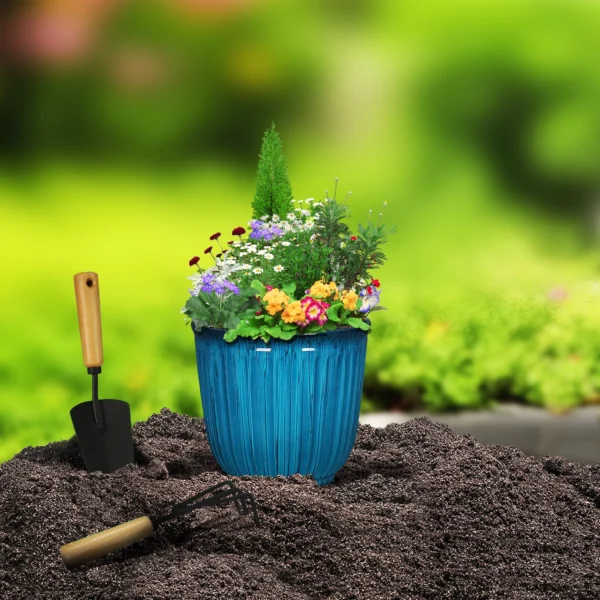 Gardens Kamala Light Blue Resin Planter, 10.7in x 10.7in x 9.69in - Image 2